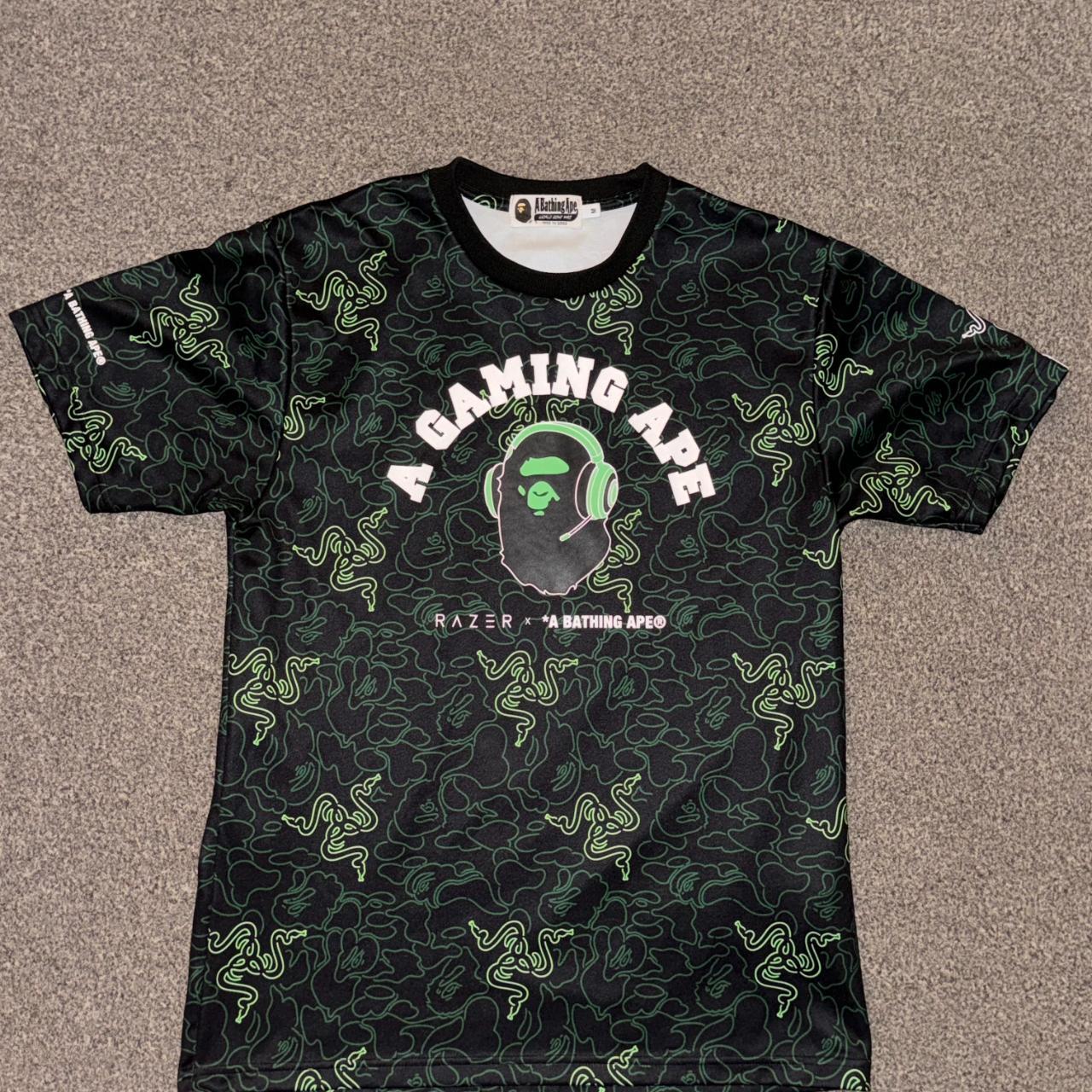 Bape x Razer t shirt medium neon green a gaming ape Depop