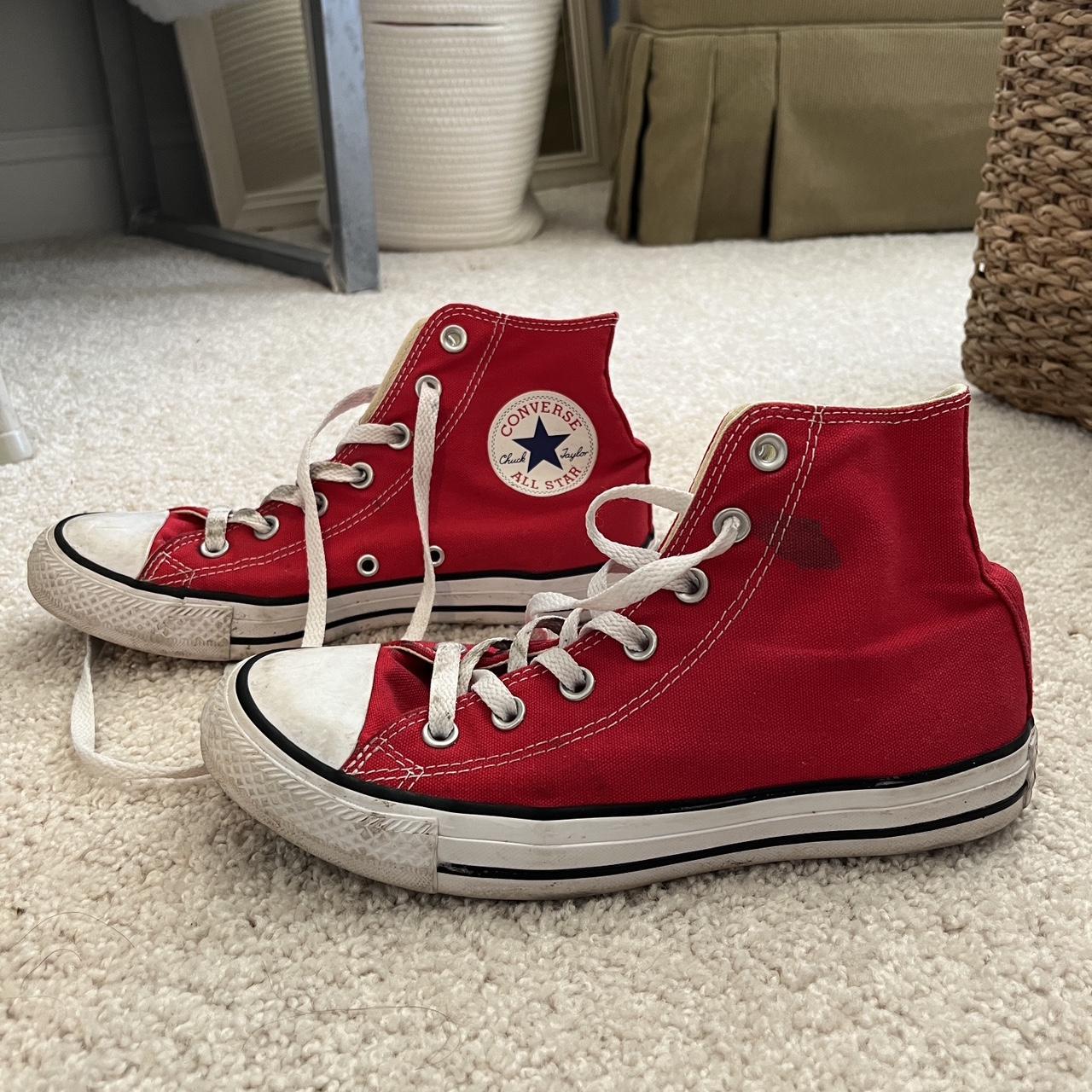 red high top converse a bit stained but still in... - Depop