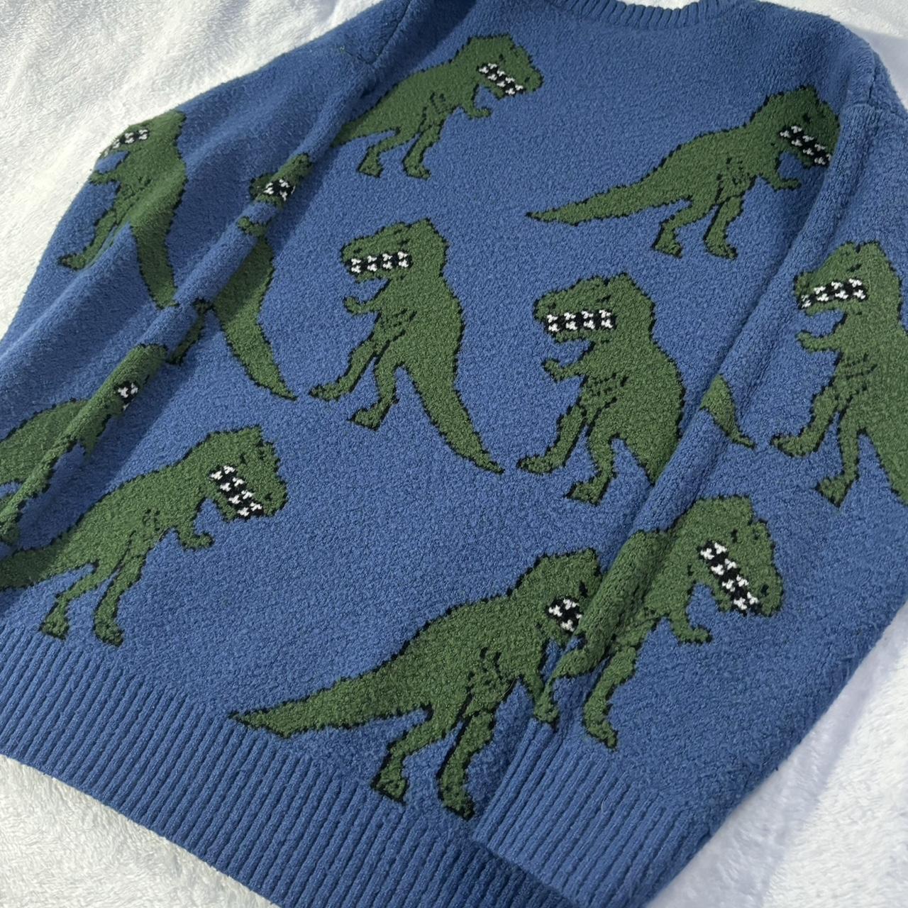 forever 21 green dinosaur sweater size small Depop