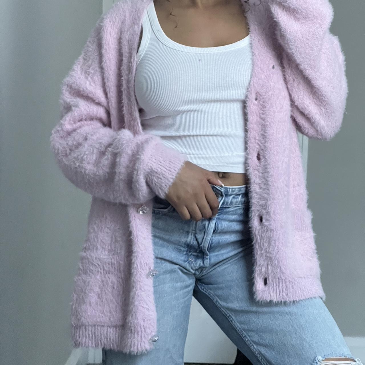 Knit Jumper Zara Pink Fluffy Cardigan Knit Sweater Zara Purple