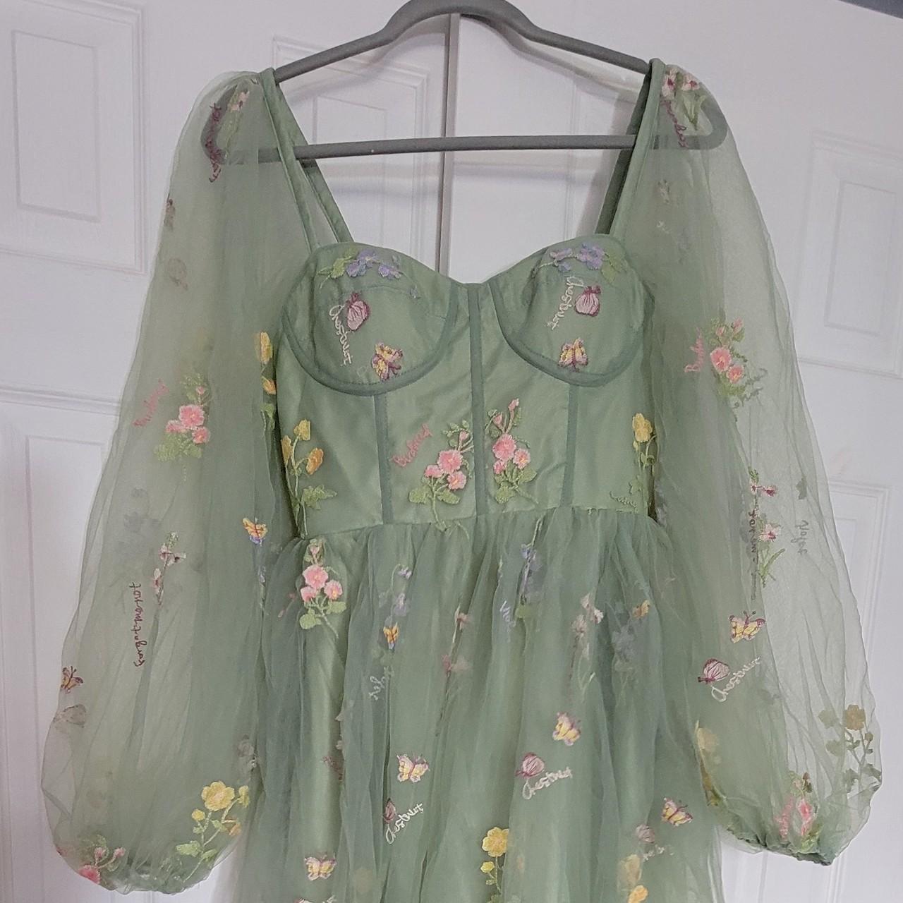 Cottagecore Green mesh floral dress #cottagecore... - Depop