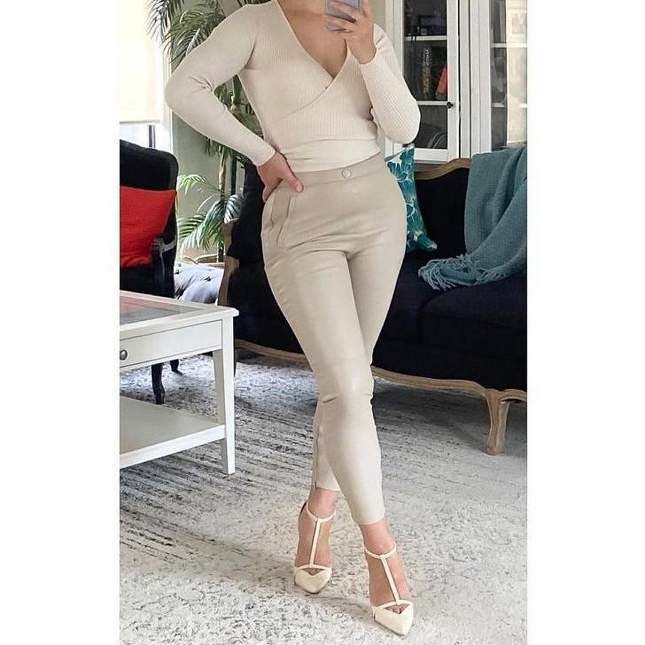 ZARA Cream faux leather cigarette trousers size m Depop