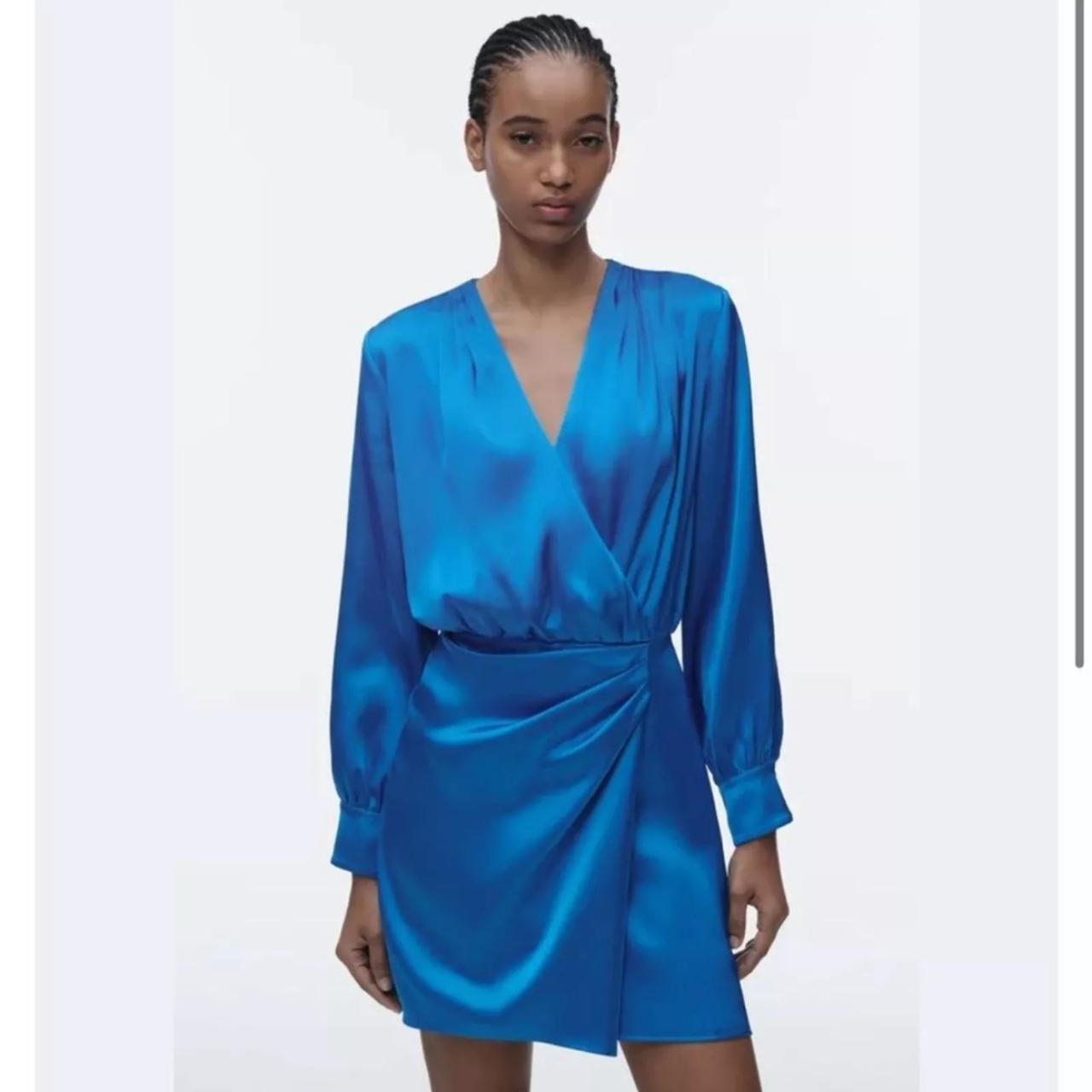 Zara Women’s Satin Effect Wrap Mini Dress | Sz... - Depop