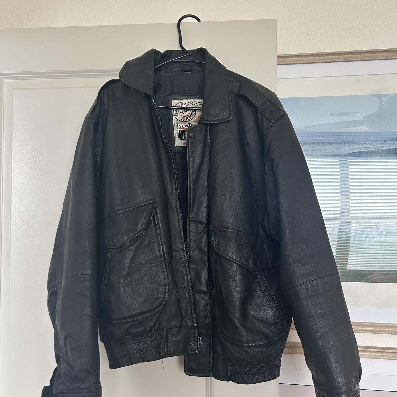 Vintage oversized genuine leather bomber jacket!... - Depop