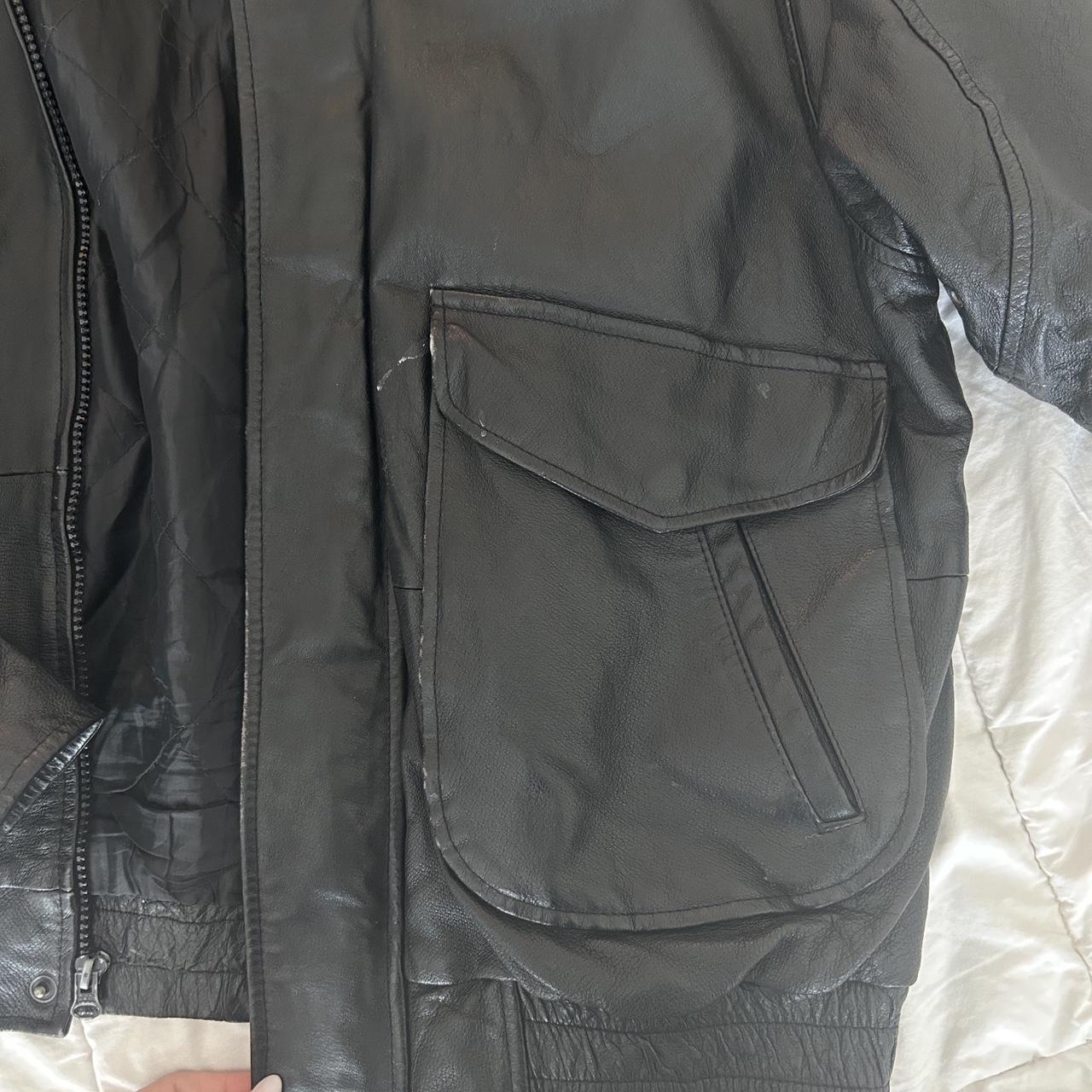 Vintage oversized genuine leather bomber jacket!... - Depop