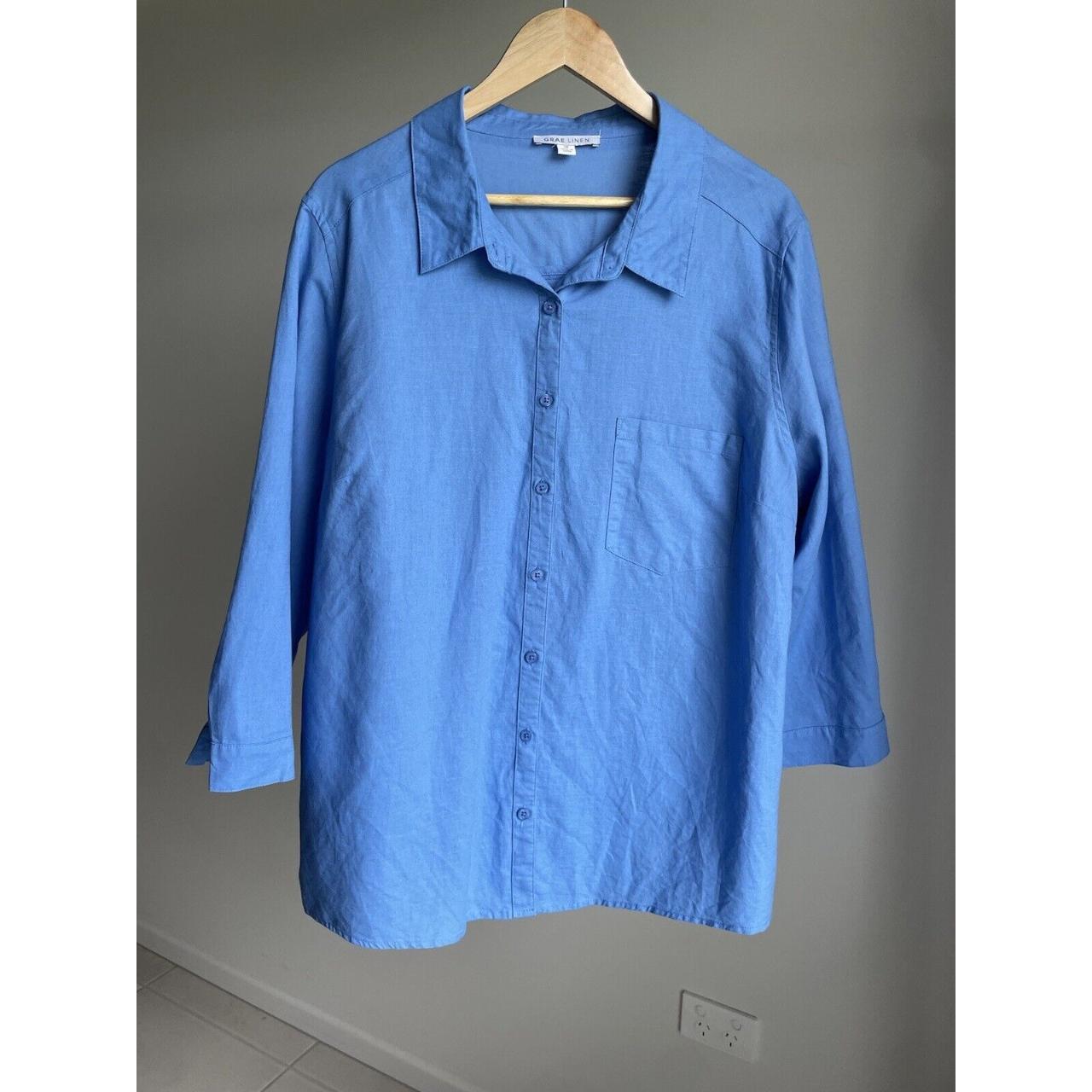 Suzanne Grae Linen Cotton Shirt Electric Blue Size... - Depop