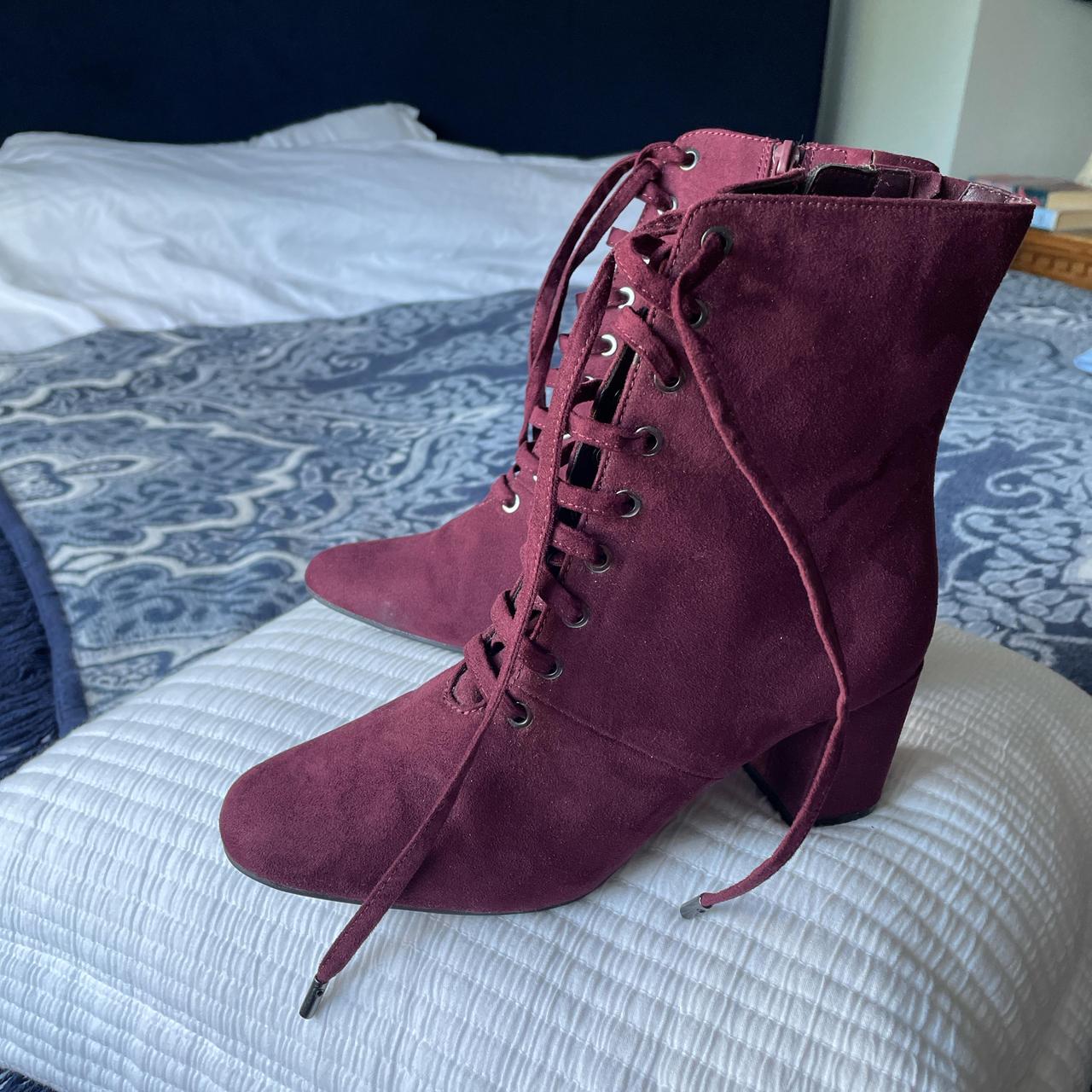 Lovely burgundy colour M S suede block heeled ankle Depop