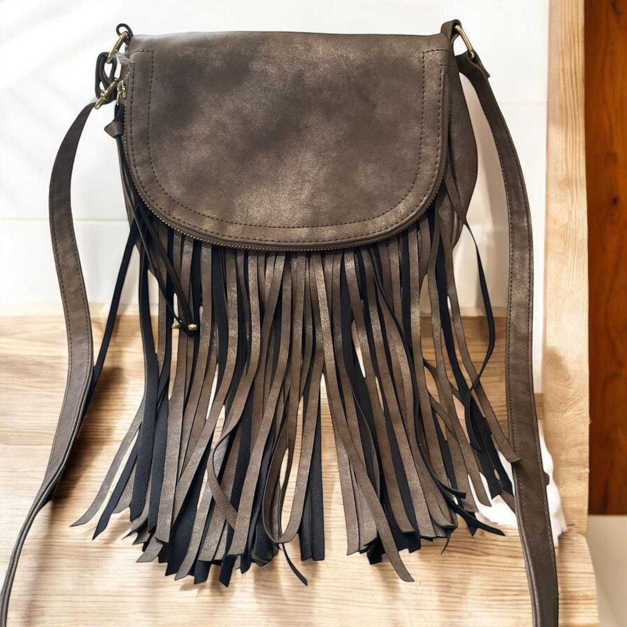 Boho Brown Faux Leather Crossbody Bag with shops Fringe