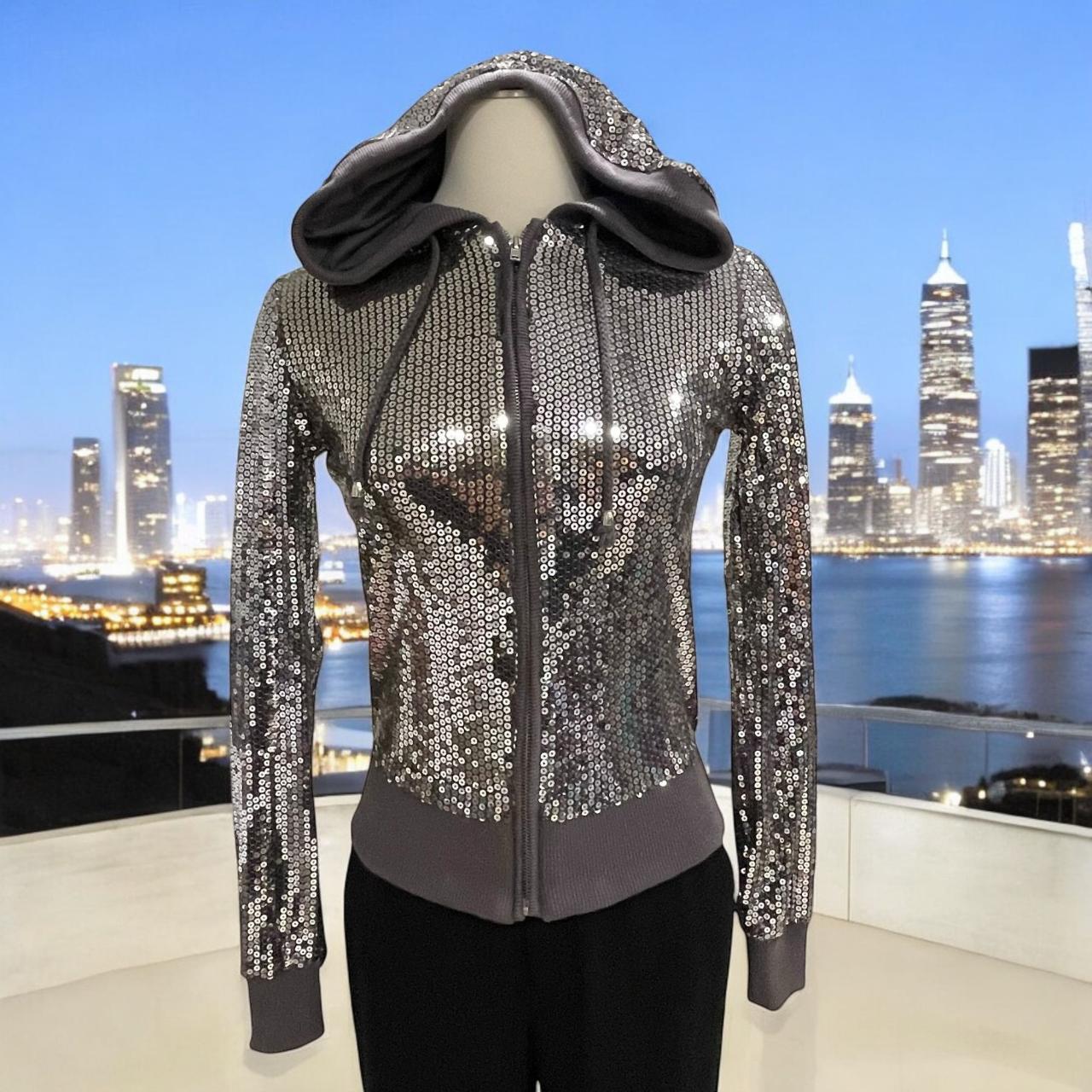 Y2K Silver Sequin Hoodie Glam Shimmer Jacket Sparkly. Depop