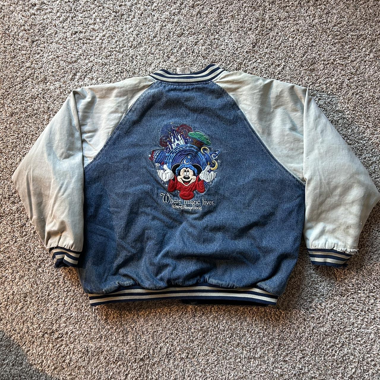 RARE Vintage Walt Disney World Kids Denim factory Dress With Hoodie Mickey Mouse & Gang