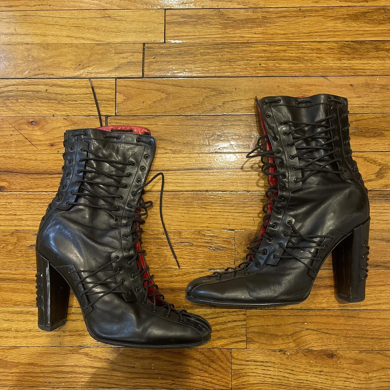 black leather lace up ankle boots