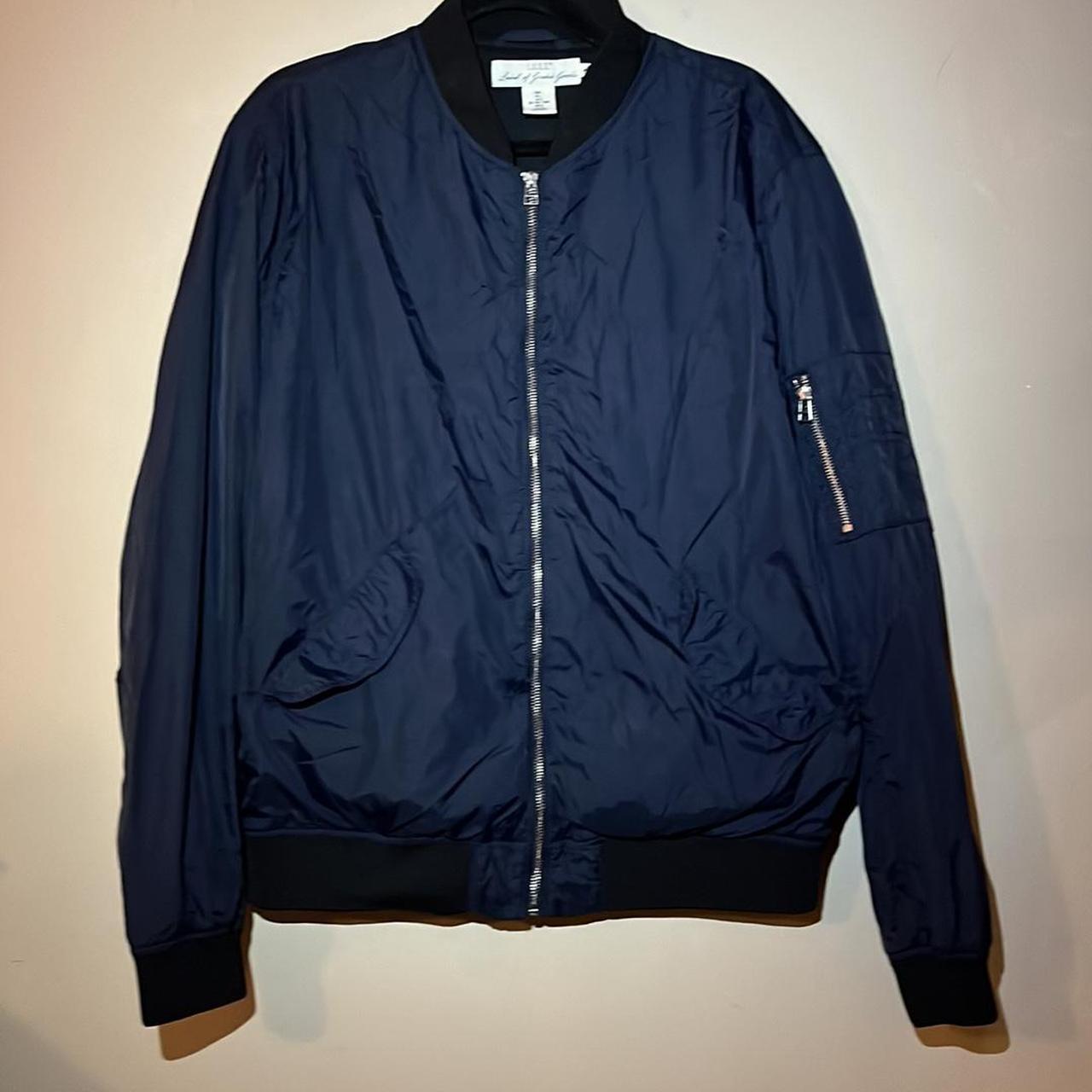 H M LOGG bomber jacket dark navy size L in like new. Depop