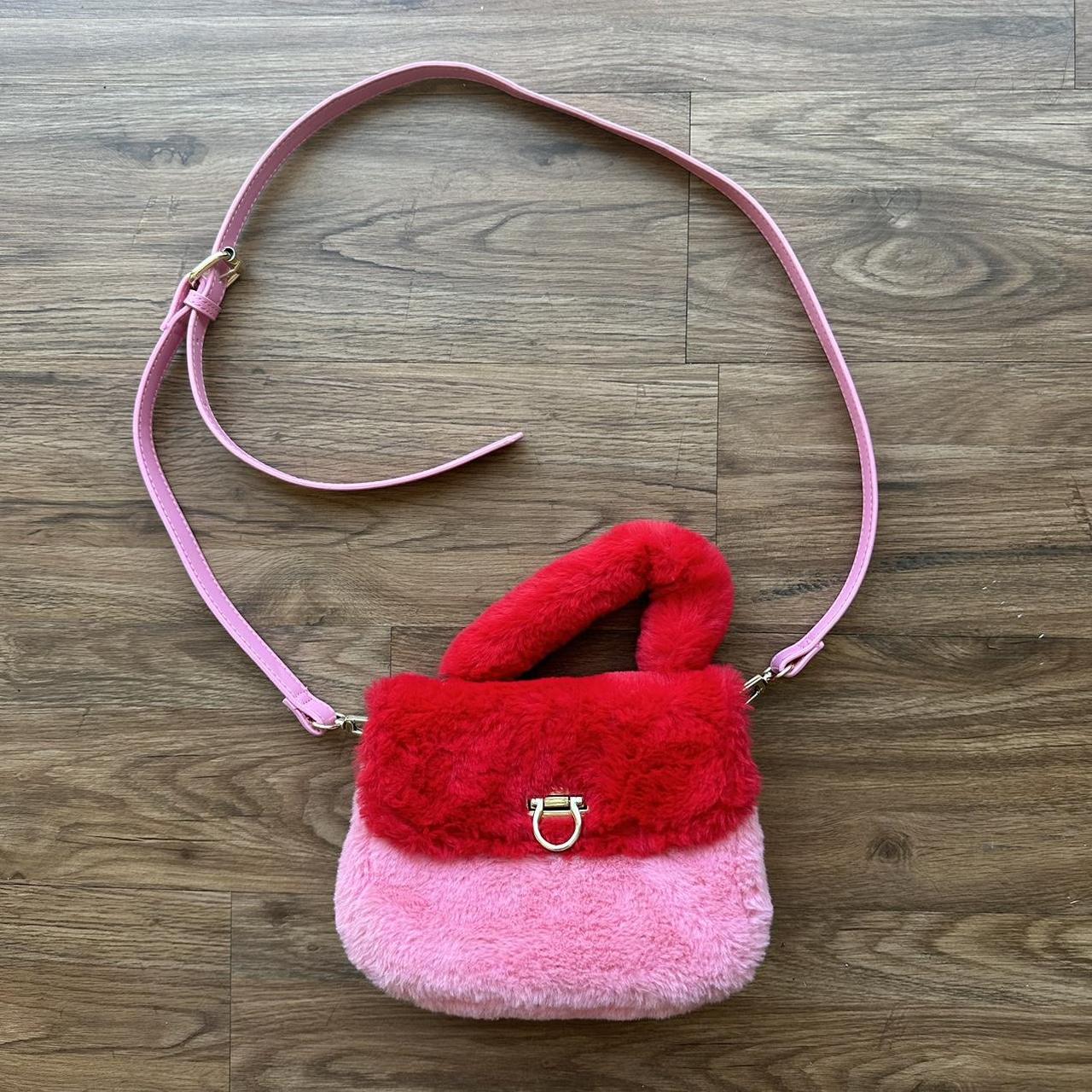 fuzzy lovercore red and pink mini bag purse with... - Depop