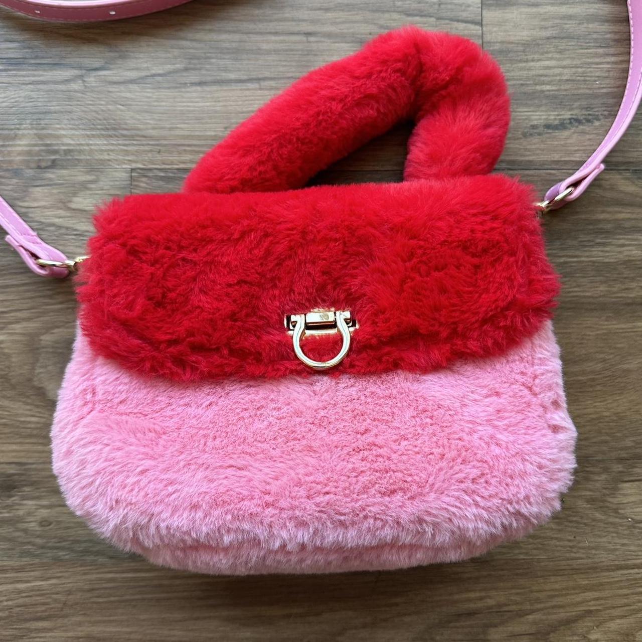 fuzzy lovercore red and pink mini bag purse with... - Depop