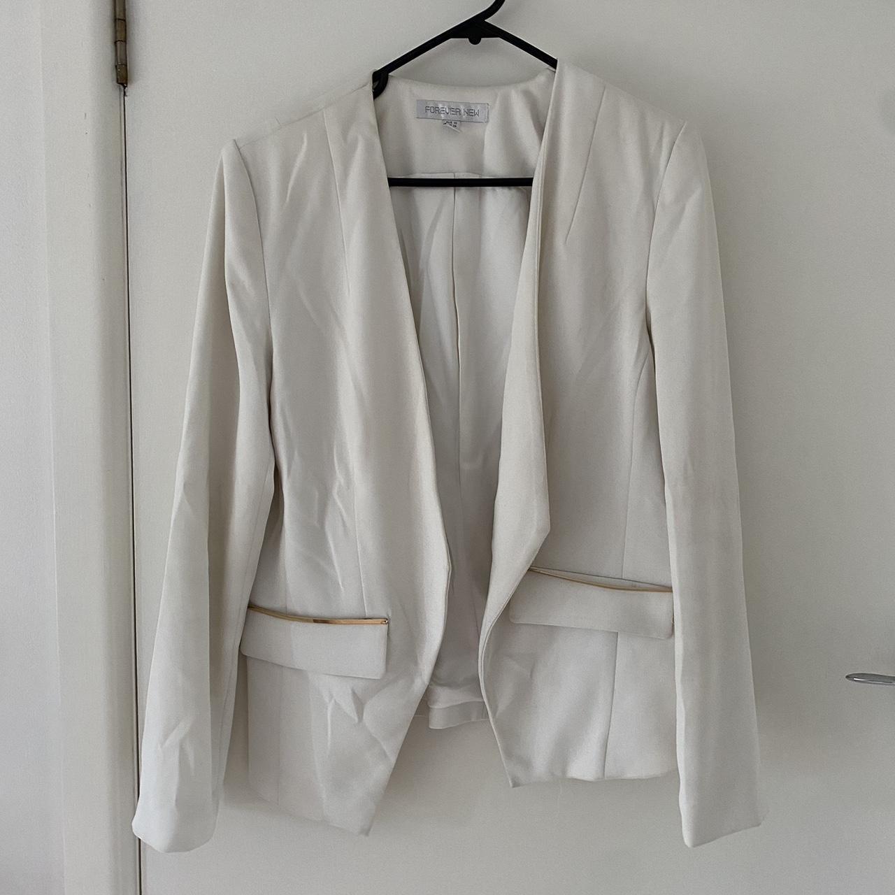 Forever New white blazer with gold detail on the