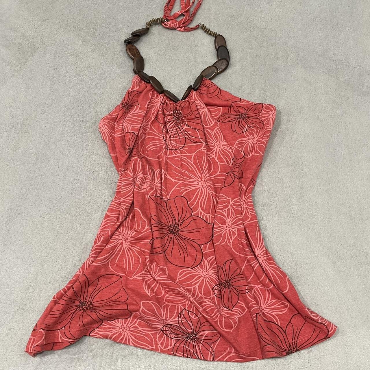 Y2K SUMMER FLORAL HALTER TOP WITH WOODEN BEADING -... - Depop