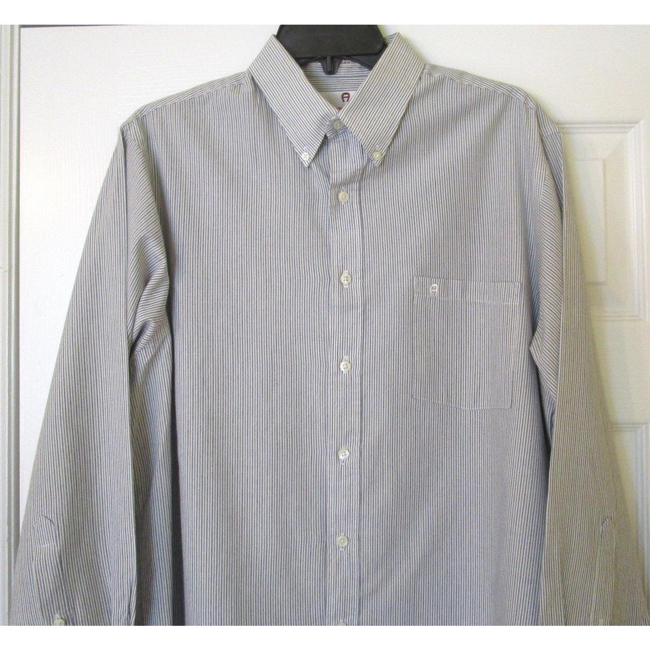 Etienne Aigner men's dress shirt in gray, white, and... - Depop