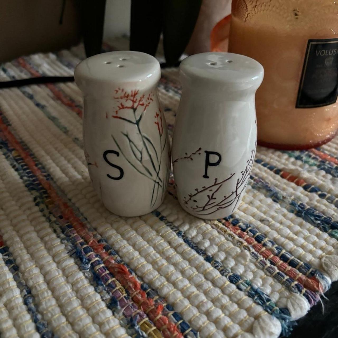 Anthropologie small white salt and pepper shakers... - Depop