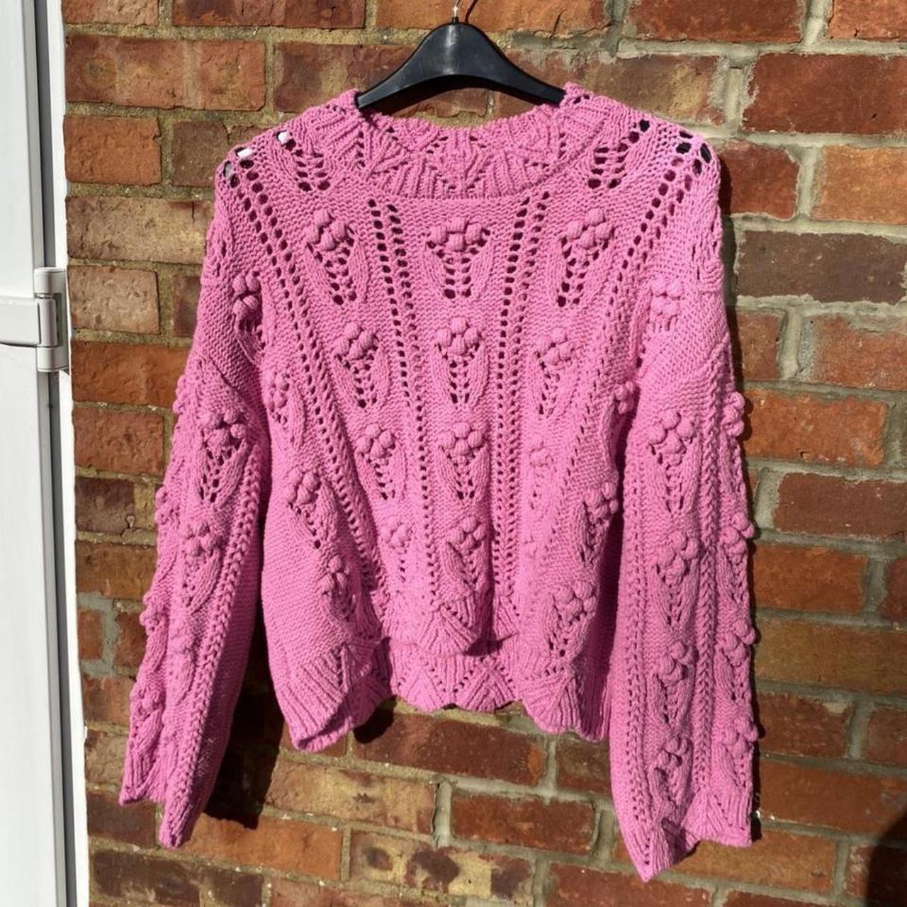 ITEM Zara Bright Pink Crochet Open Knitted Pom Pom. Depop