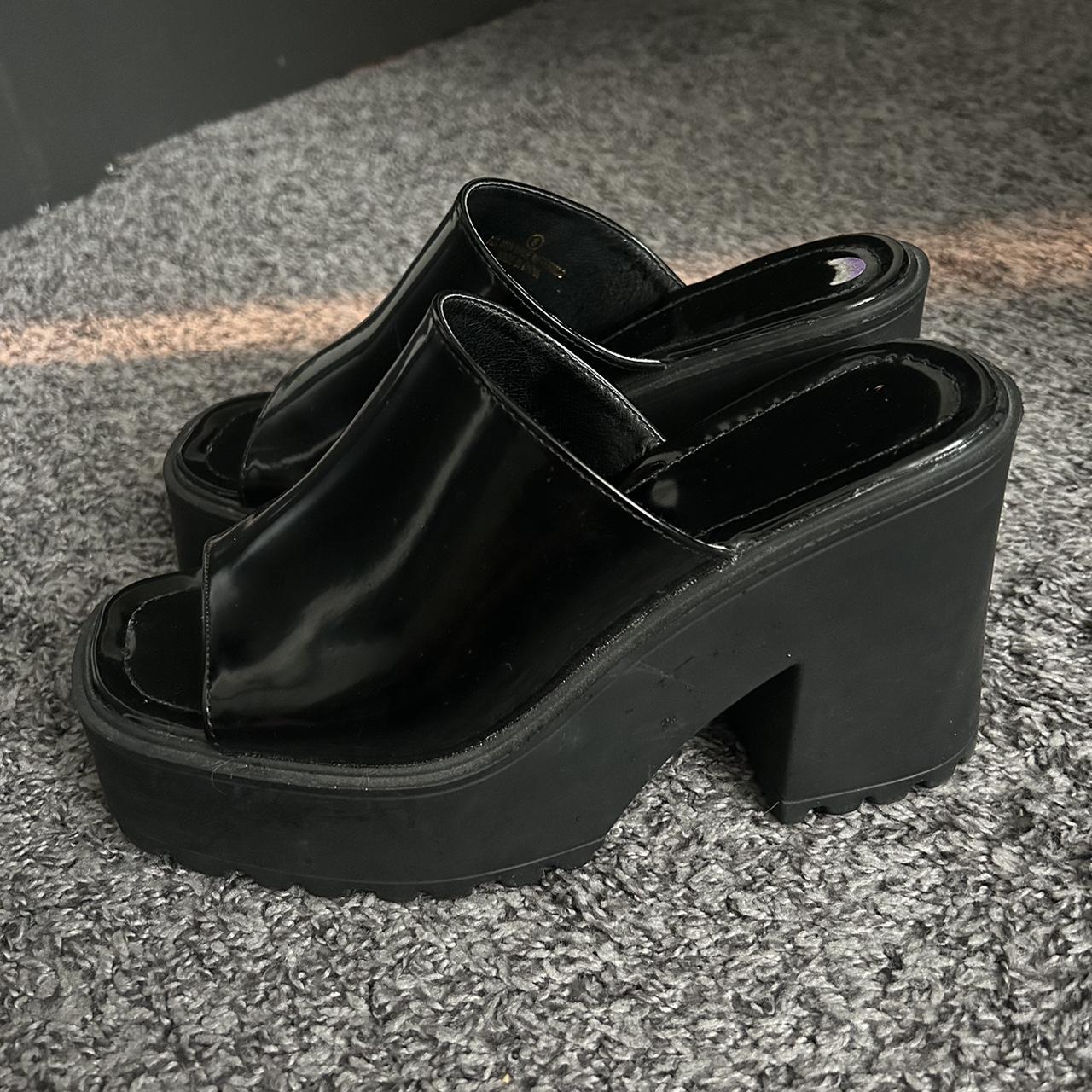 Black chunky platform mule heels. Size 8