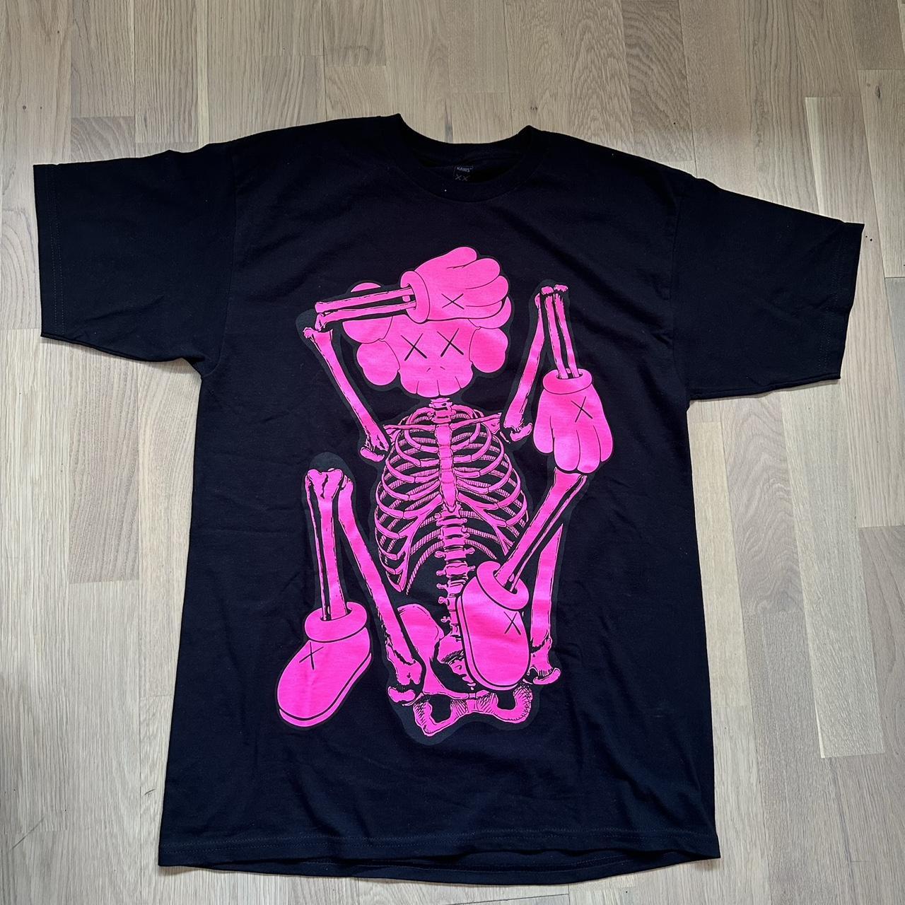 KAWS Skeleton New Fiction Pink factory ‘Black’ T-Shirt