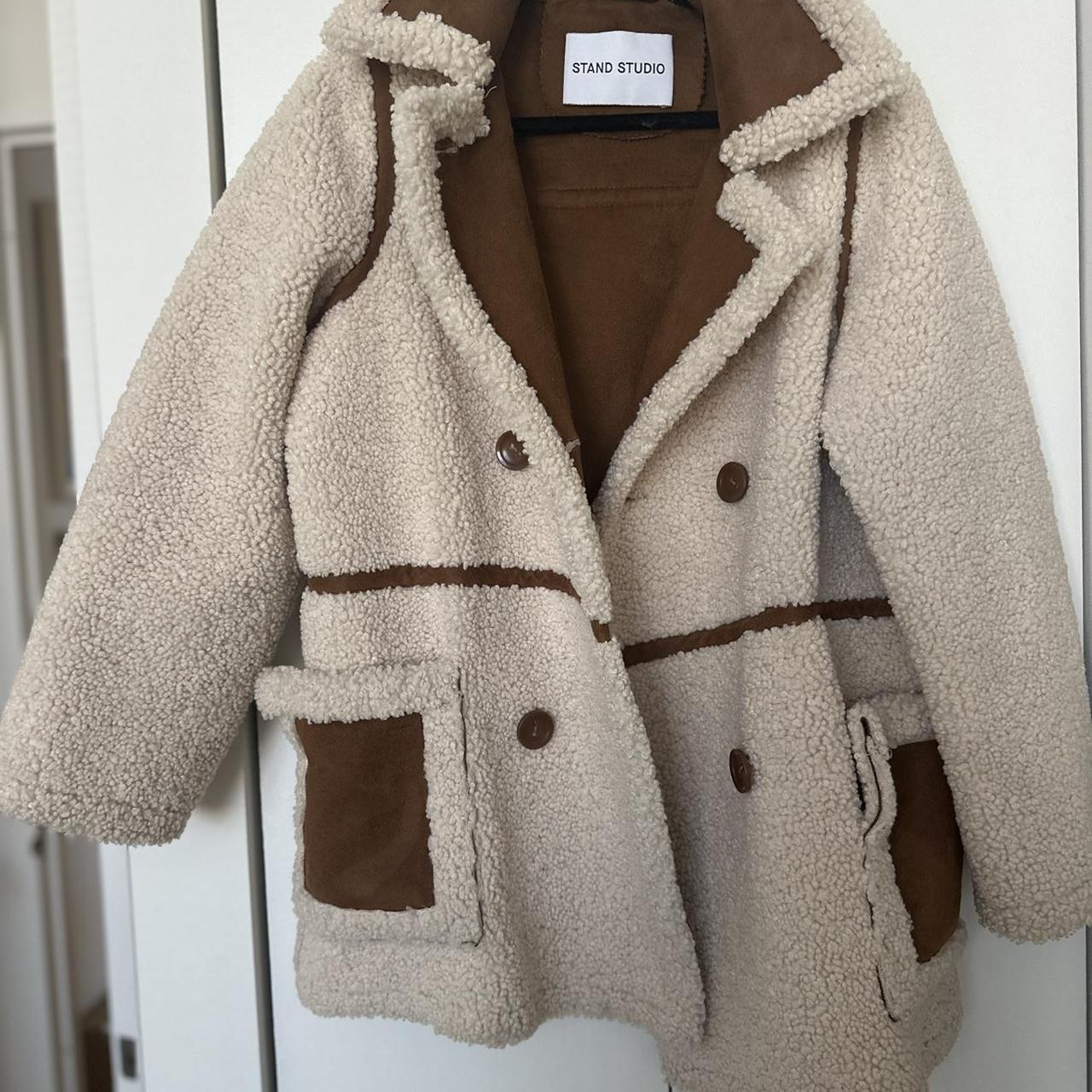STAND STUDIO Cream and brown teddy coat with