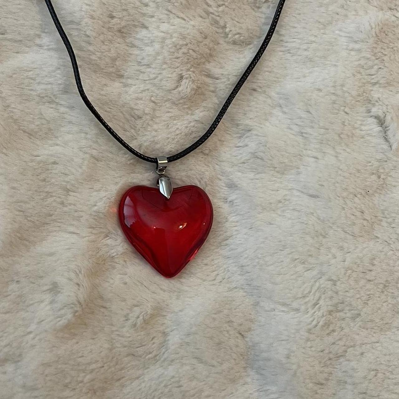 Red heart pendant necklace. New condition never... - Depop