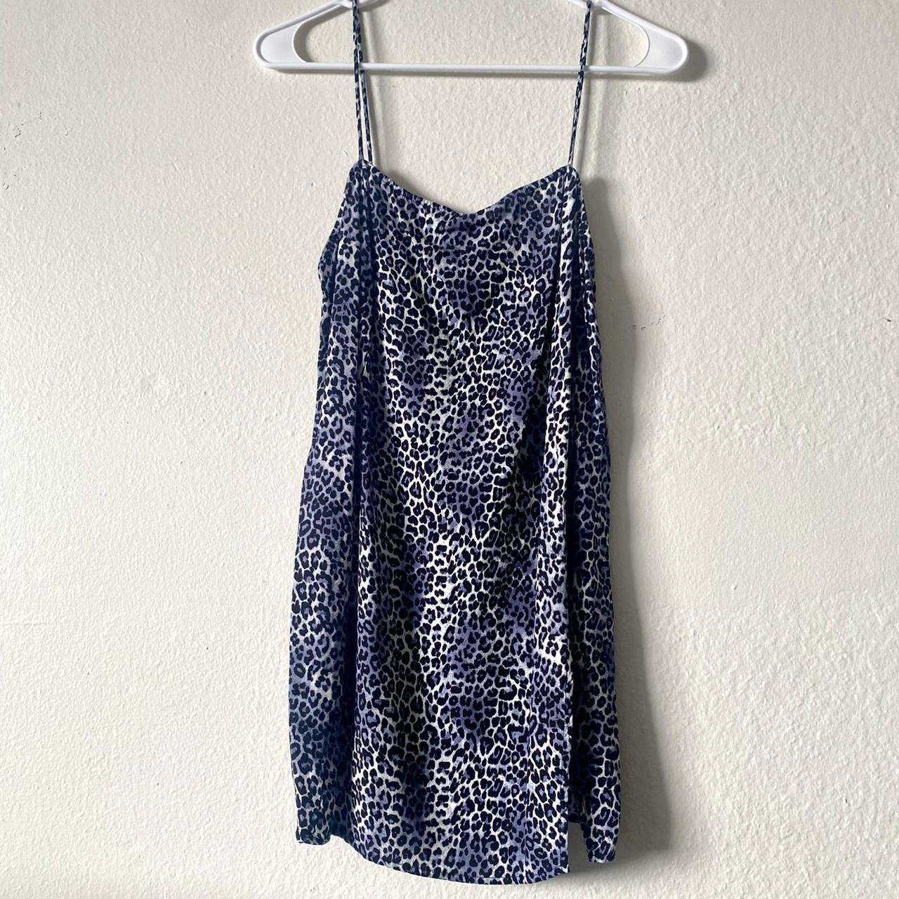motel blue cheetah print mini dress slit on left... - Depop