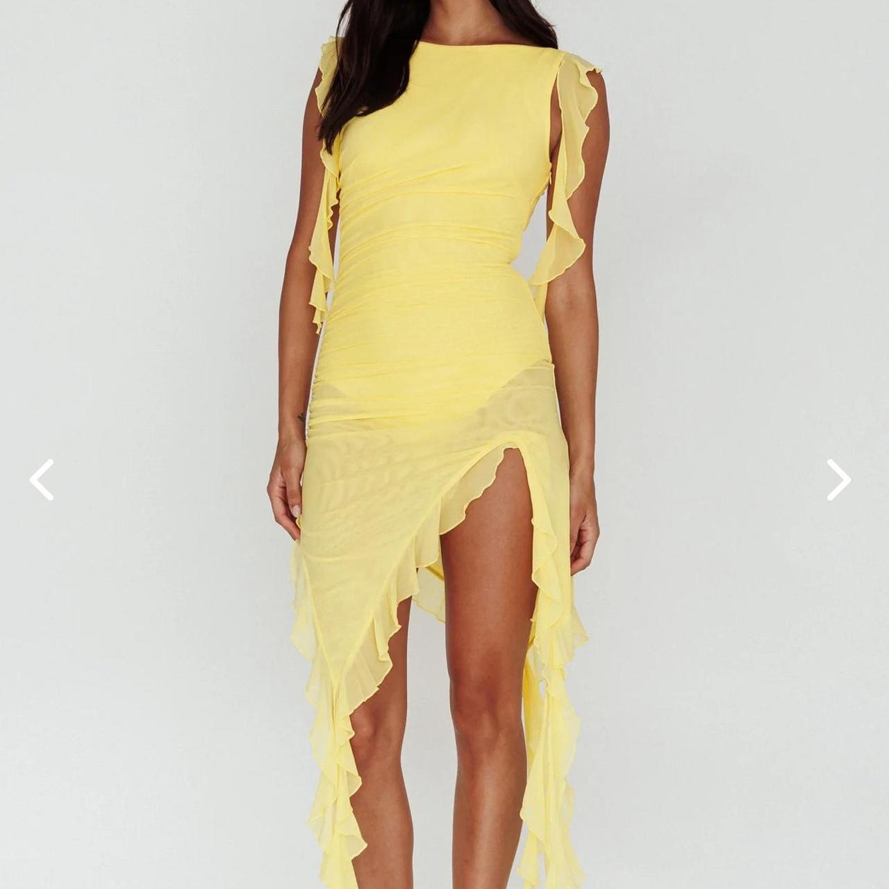 Selfie Leslie Yellow Frill Dress Shop The Jayna Ruffle Trim Split - Main Image