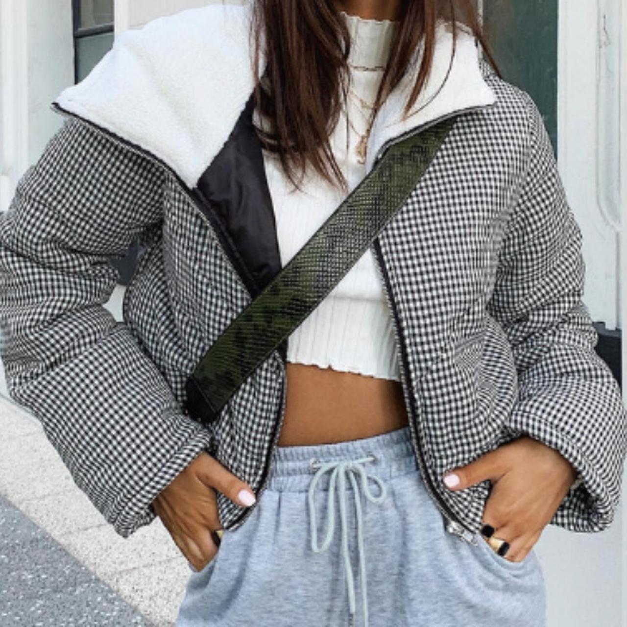 Black and white gingham puffer jacket Depop