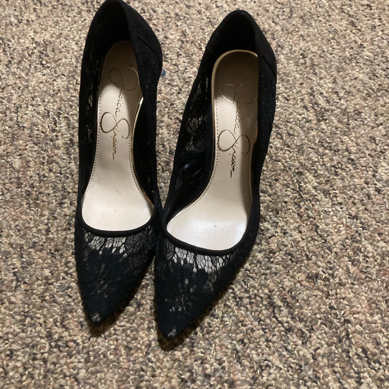 Black lace pumps heels Depop