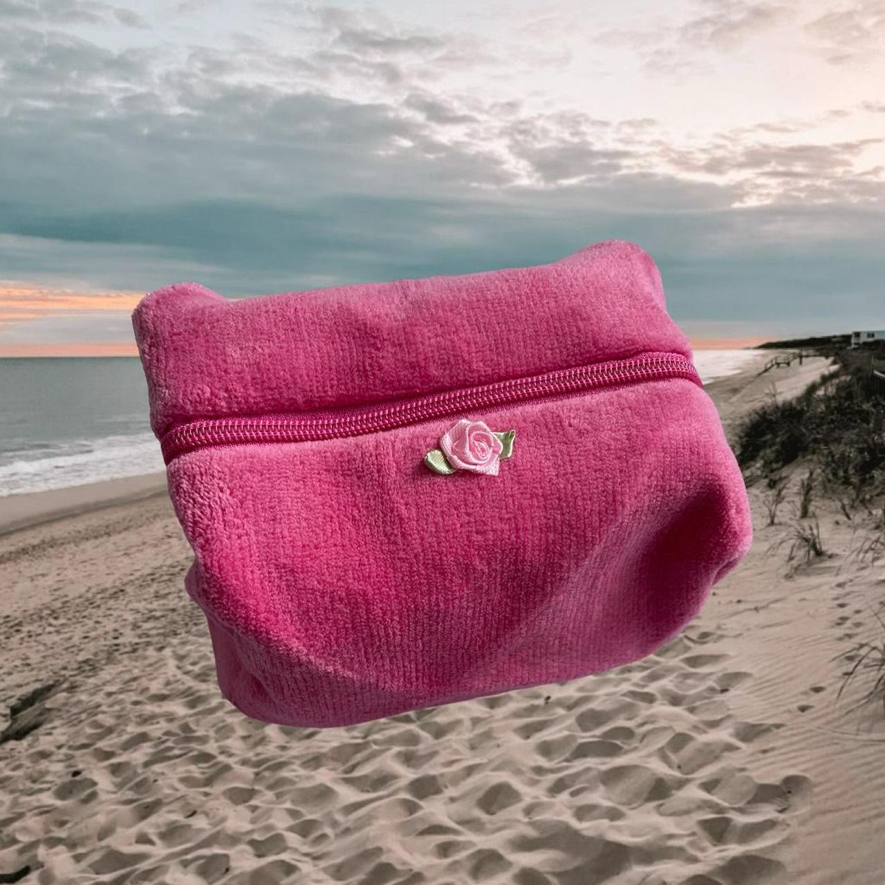 Towel cloth pink makeup bag, with