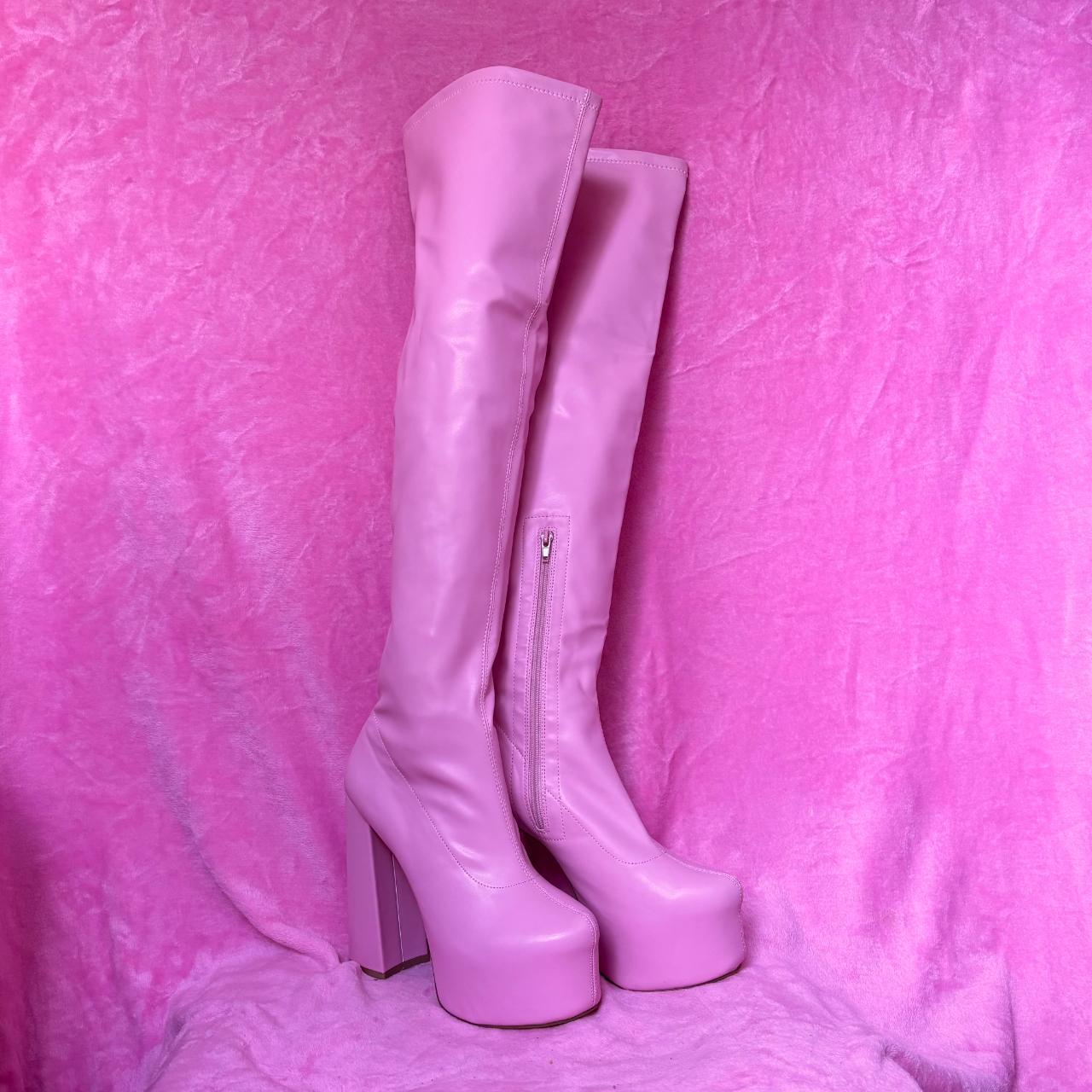 brand new pink chunky platform thigh high boots by. Depop