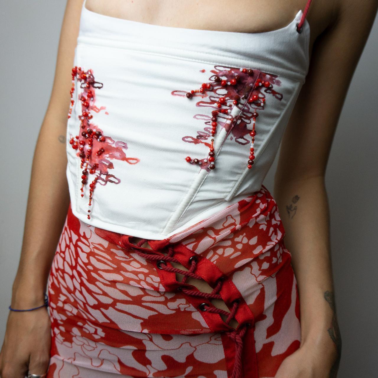 Women's Red and White Corset | Depop