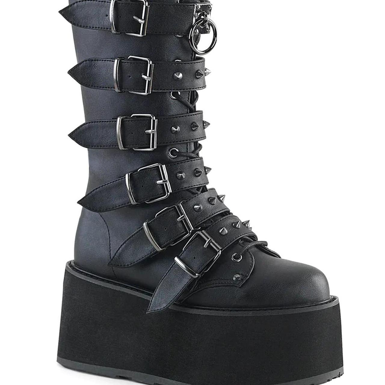 DEMONIA DAMNED 225 BOOTS - BLACK VEGAN LEATHER NEVER... - Depop