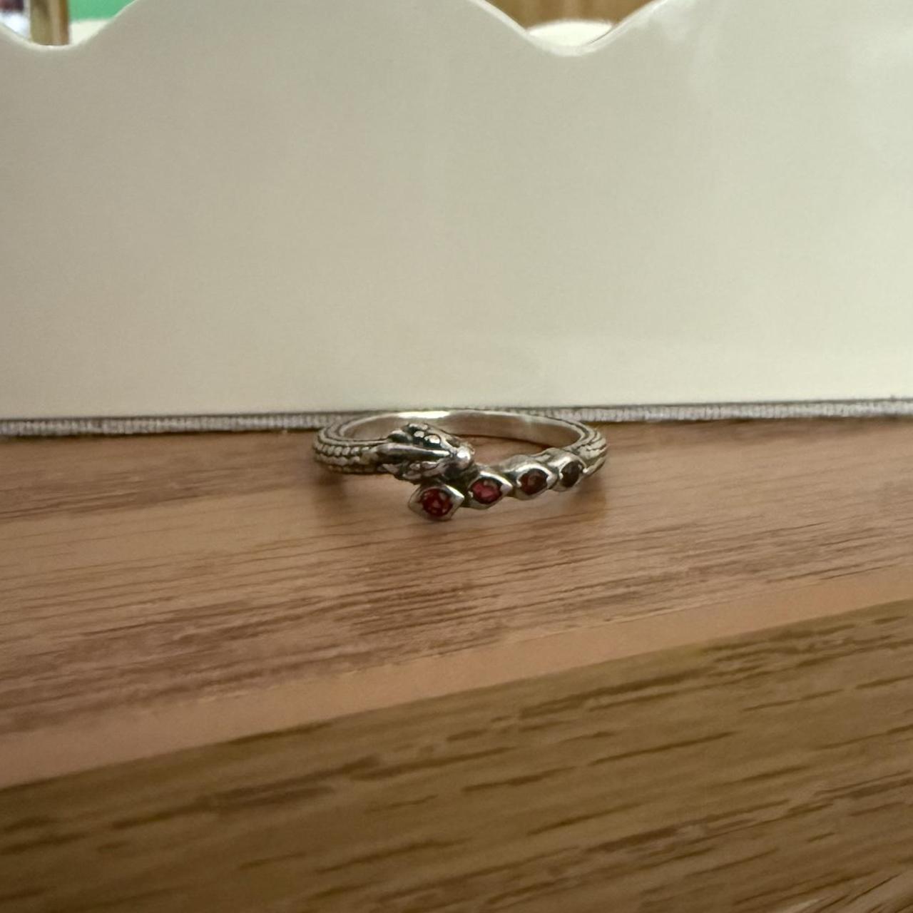 Women's Ring - Silver – Silver dragon ring with r… - image 1