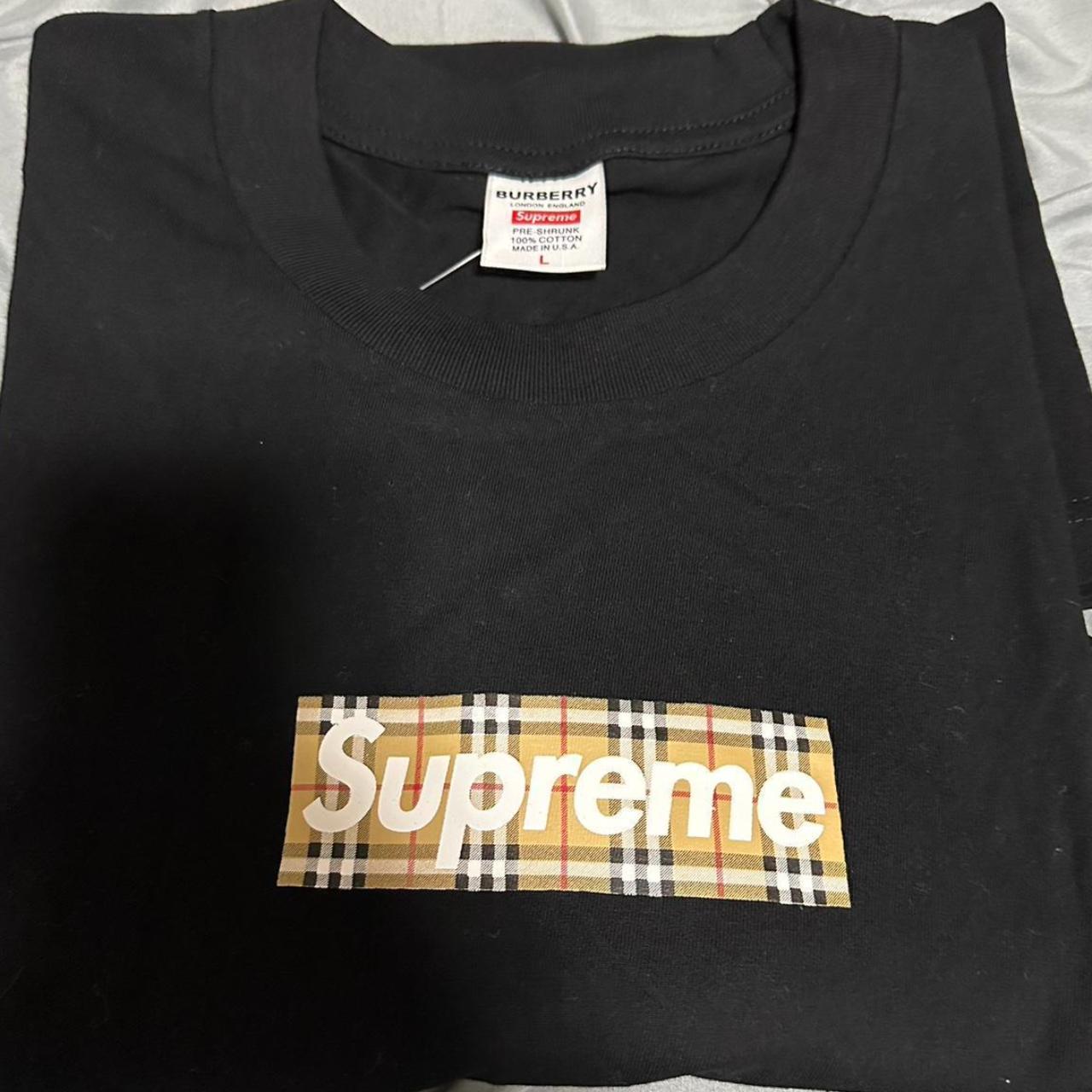 supreme burberry box logo tee black SIZE L The label... - Depop