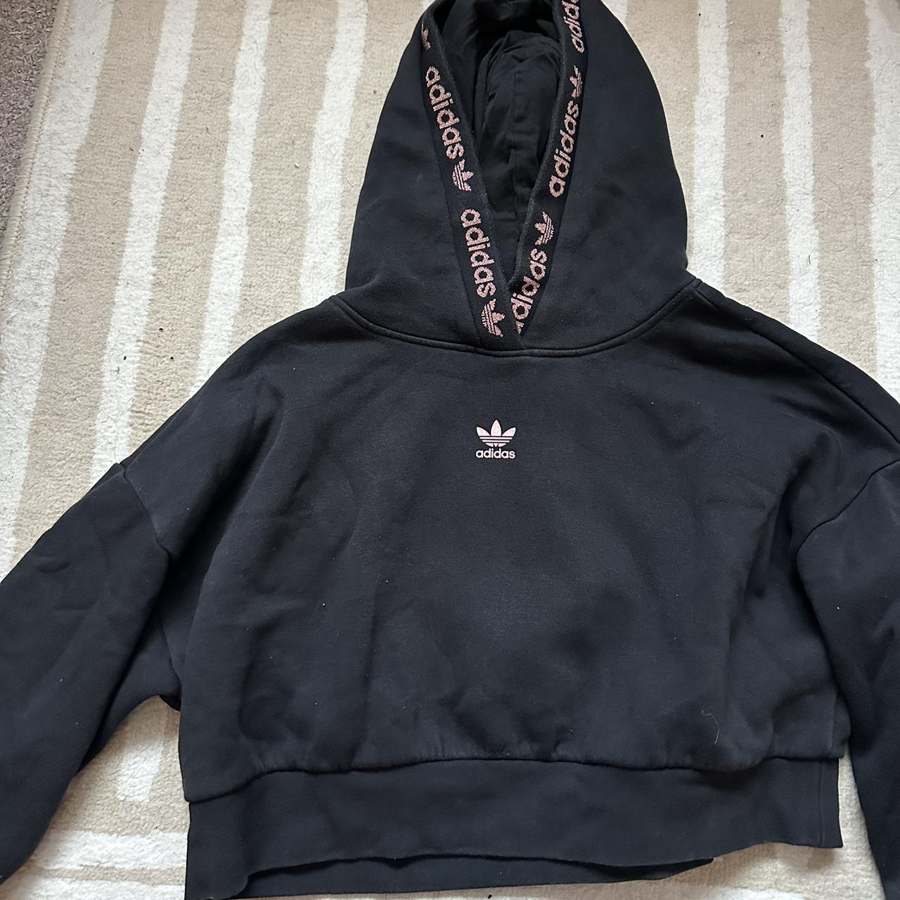 Adidas black cropped hoodie with rose gold and pink. Depop