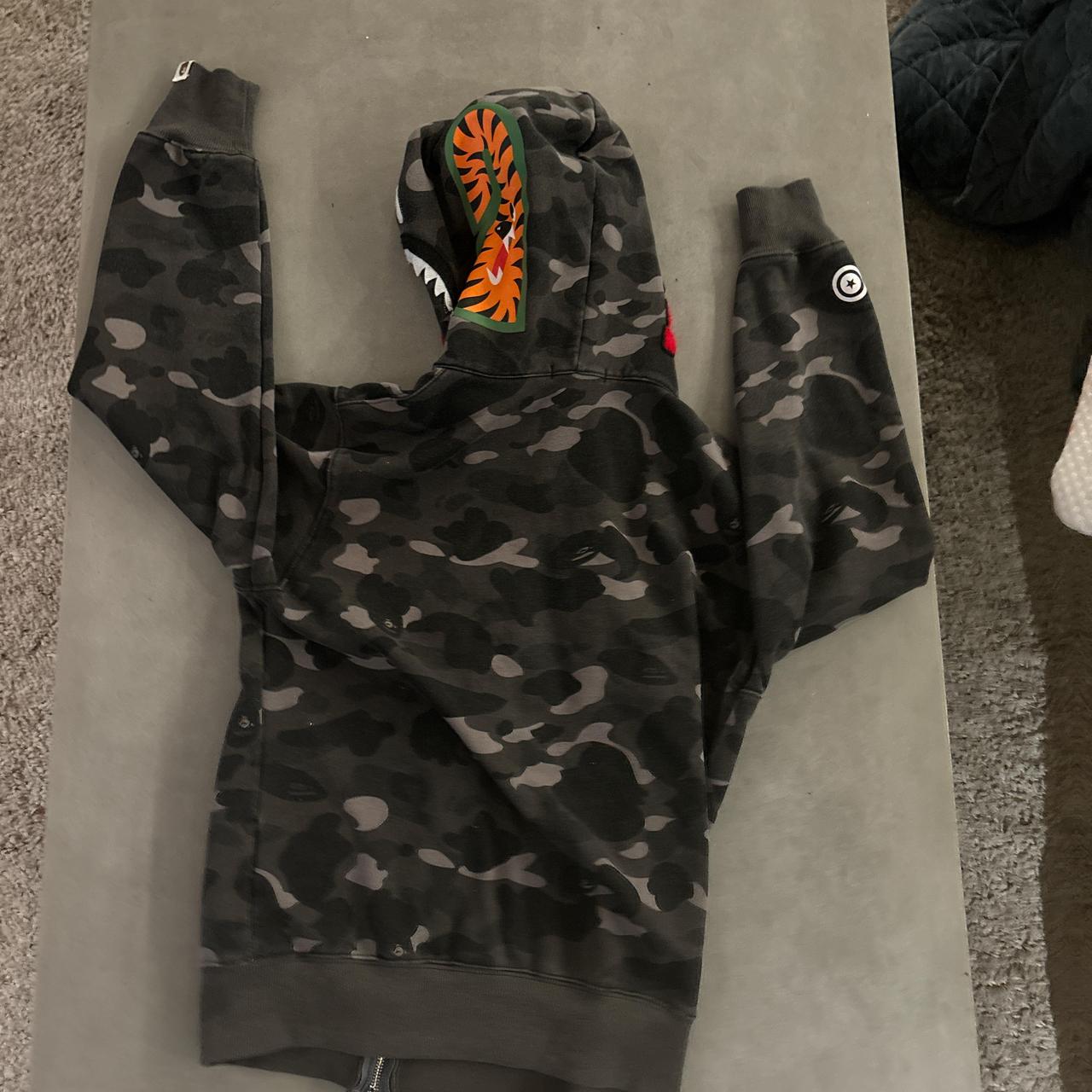 BAPE (XL) (fits medium) Shark Hoodie black and grey... - Depop