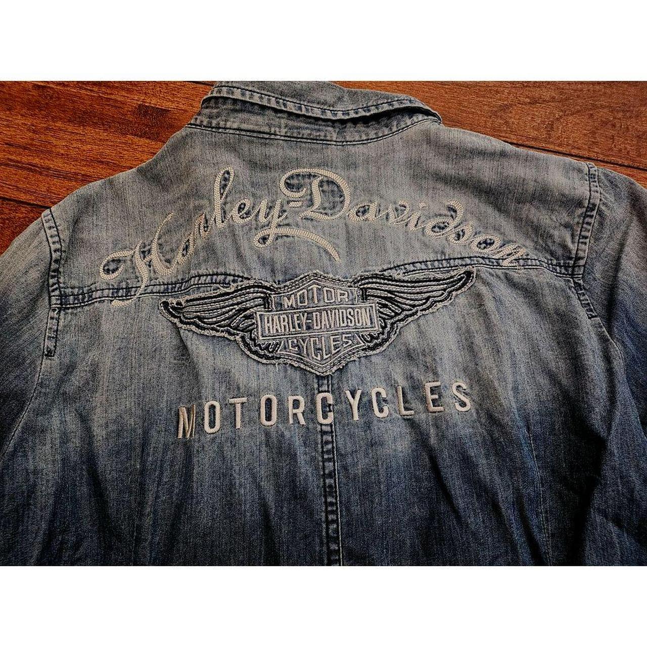 Harley Davidson Denim Shirt Women L Denim Long. Depop