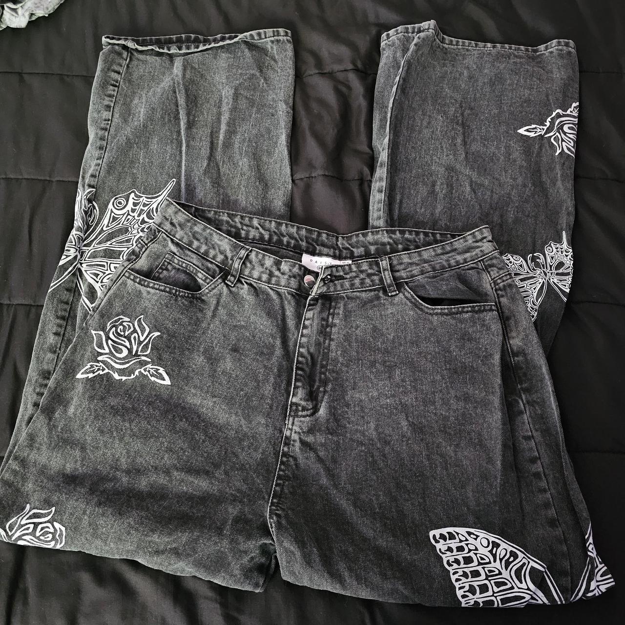 XL Baggy Floral Jeans - Depop