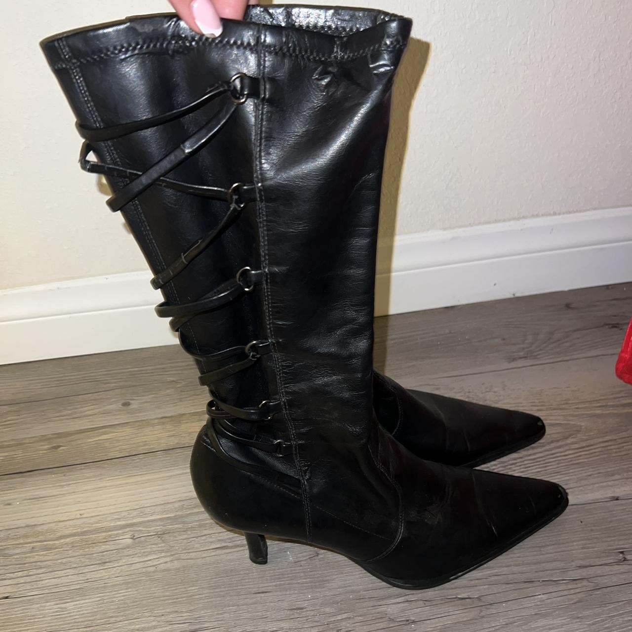 Black vintage Franco Sarto leather point heel boots... - Depop