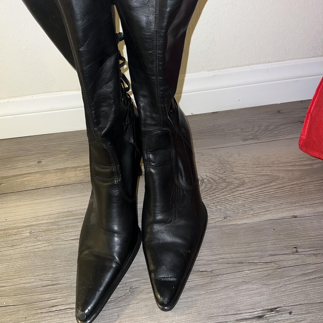 Black vintage Franco Sarto leather point heel boots... - Depop
