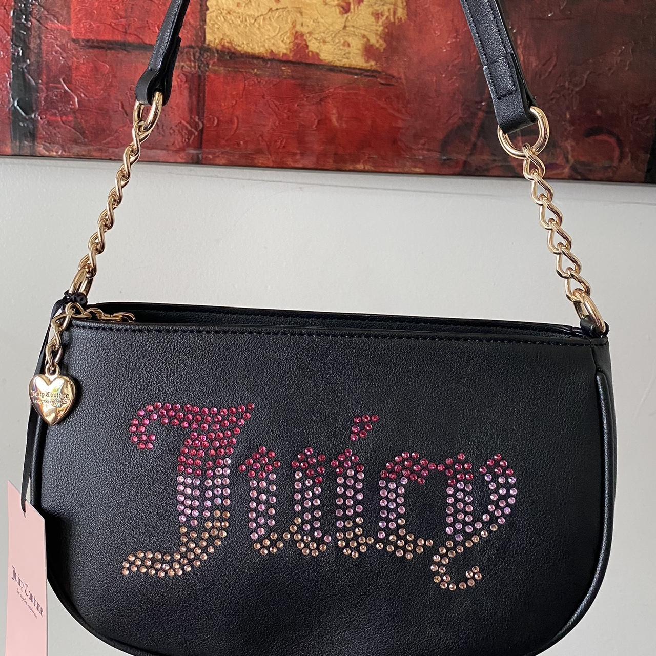 juicy couture 本革　ショルダーバッグ　黒　激レア　店舗購入 JUICY COUTURE SHOULDER BAG-BLACK WITH RHINESTONE | Depop