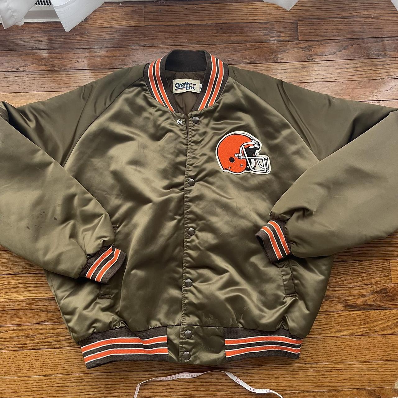 Vintage 90s Chalk Line Cleveland good Browns Satin Bomber Jacket Large USA