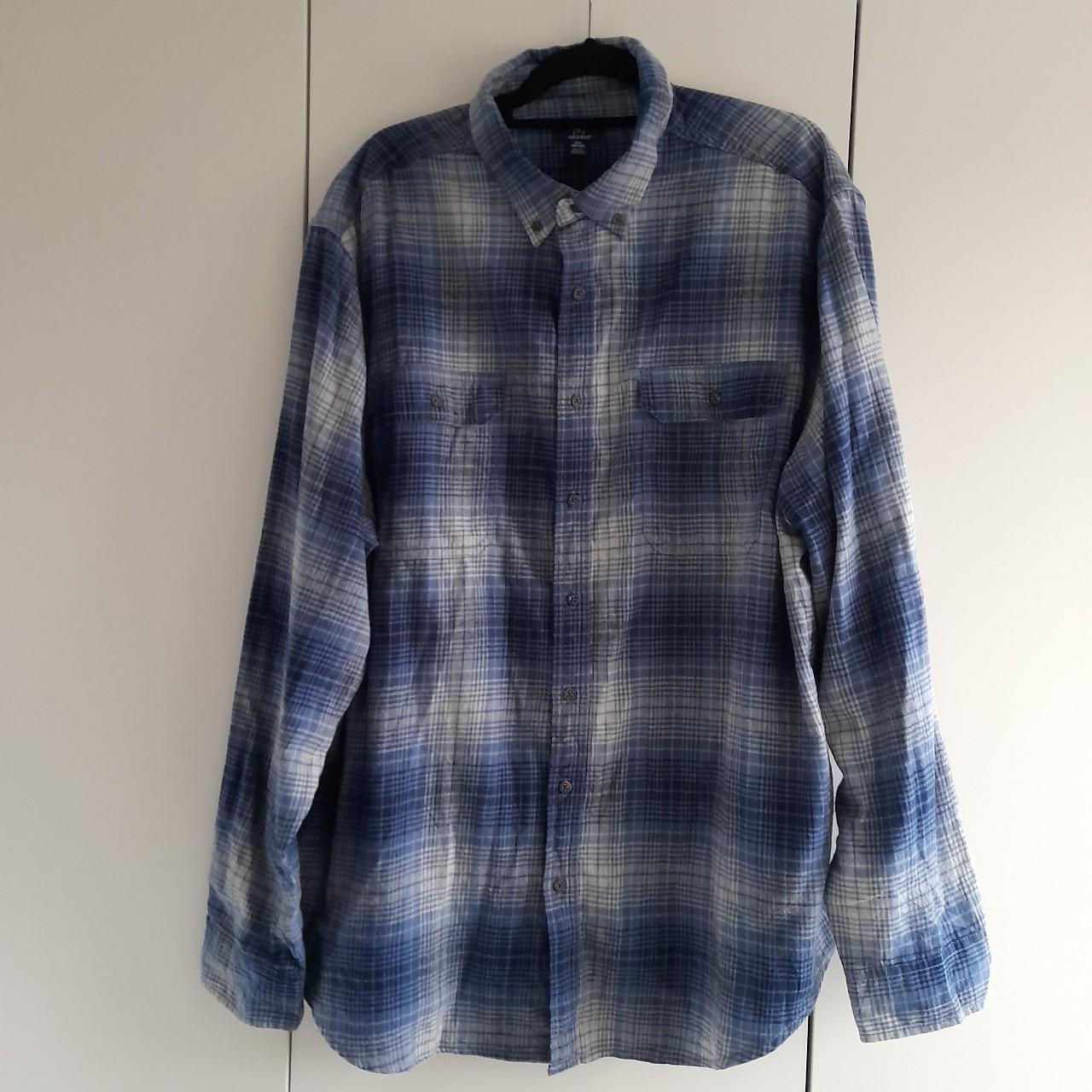 George blue & white checked flannel shirt Vintage,... - Depop