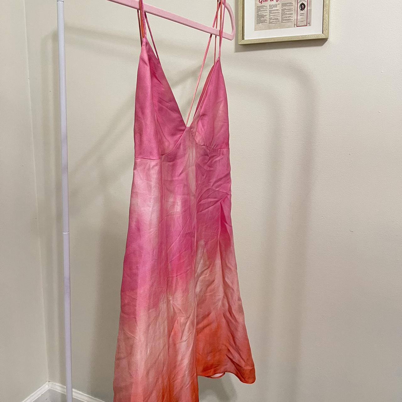 Zara Women's Pink and Orange Dress Depop