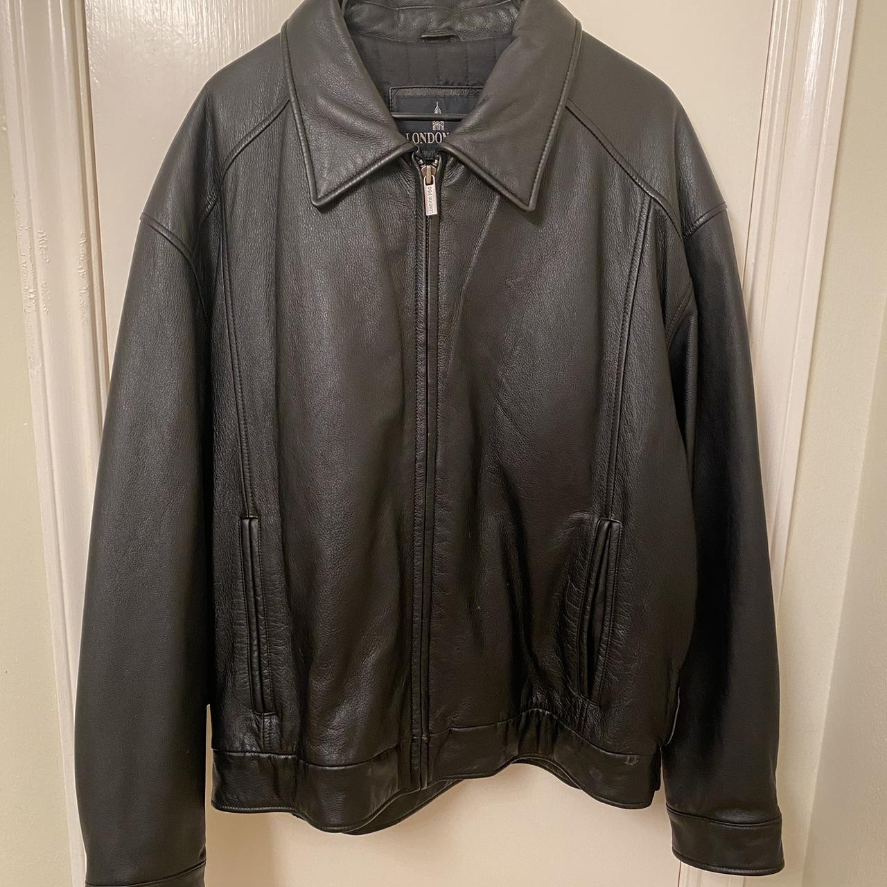 london fog black leather jacket perfect for a. Depop