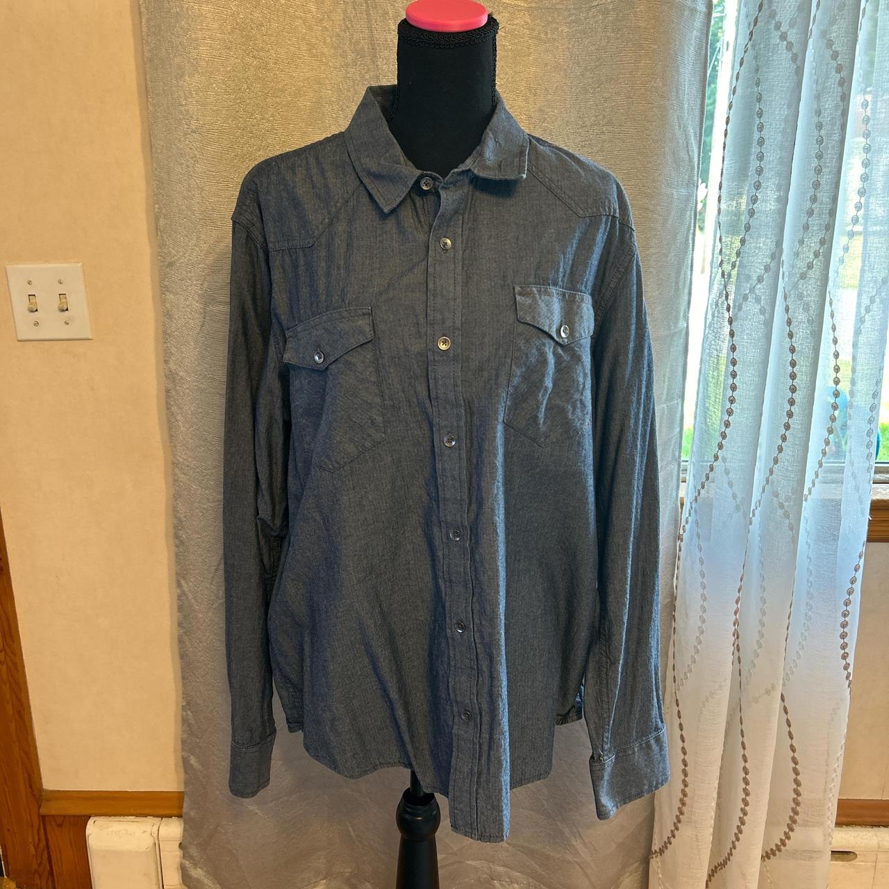 Y2k Blue denim button up shirt #denimshirt Depop