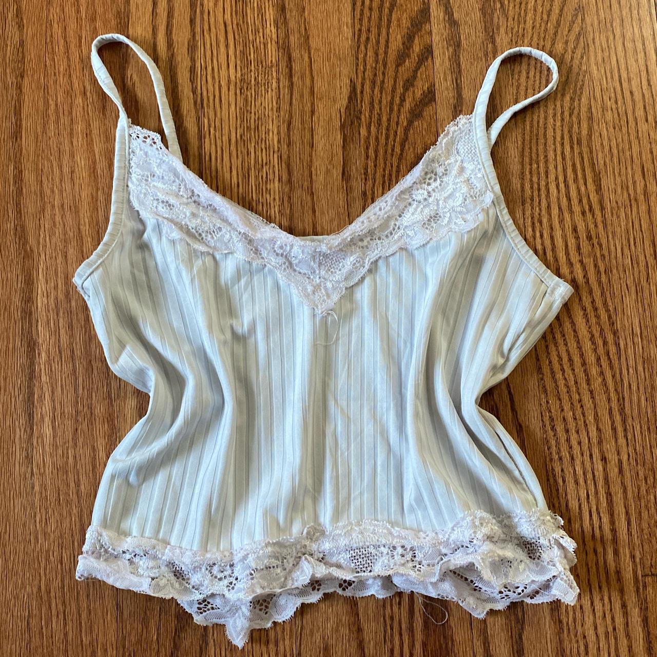 white lace crop top, the lace is a wee bit pinkish - Depop